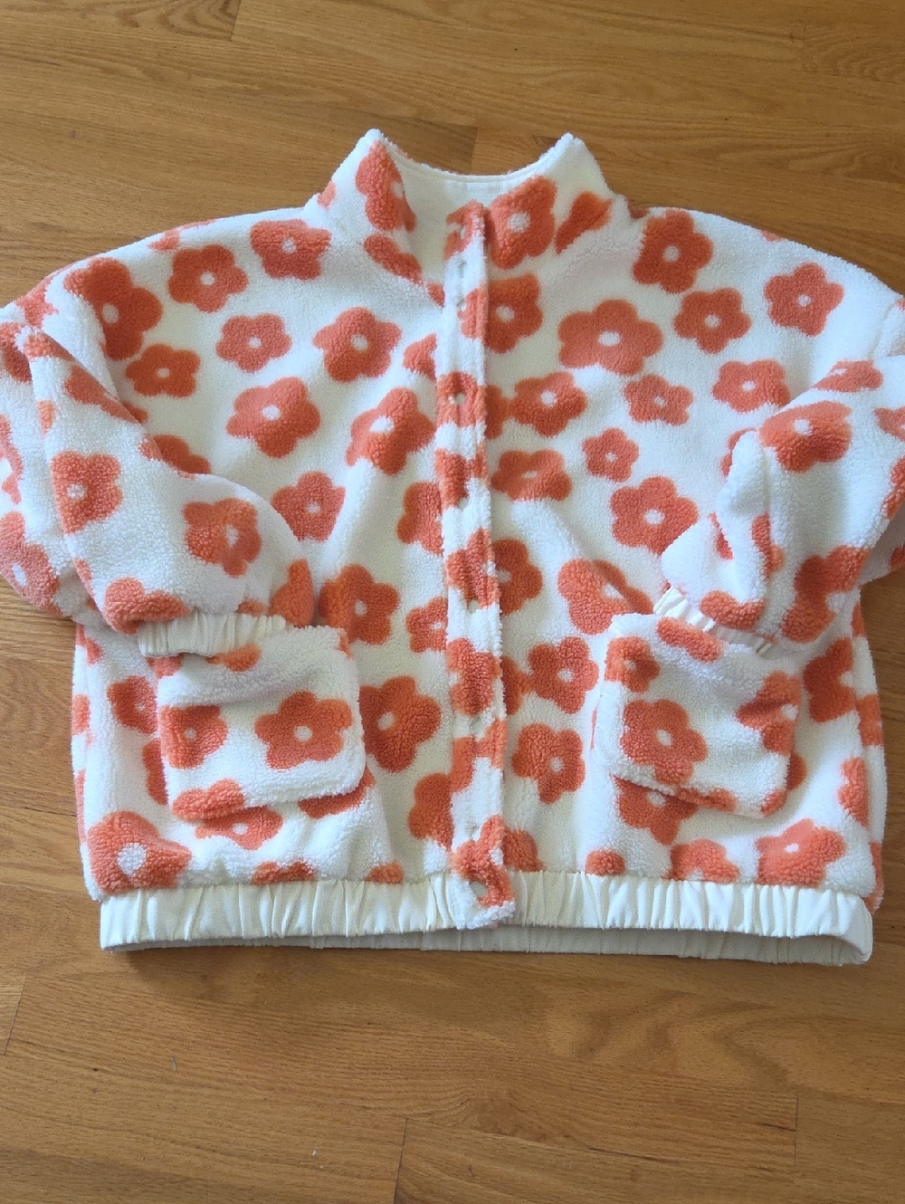 Roolee White Fleece Jacket with Orange Floral Print
